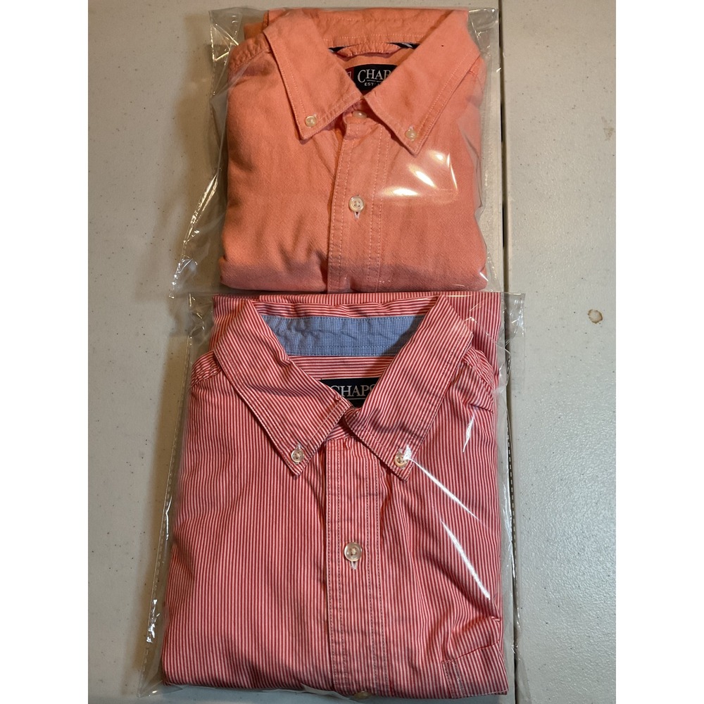 2 Chaps Men's Red White, Orange Long Sleeve Collared Button Down Size M E64